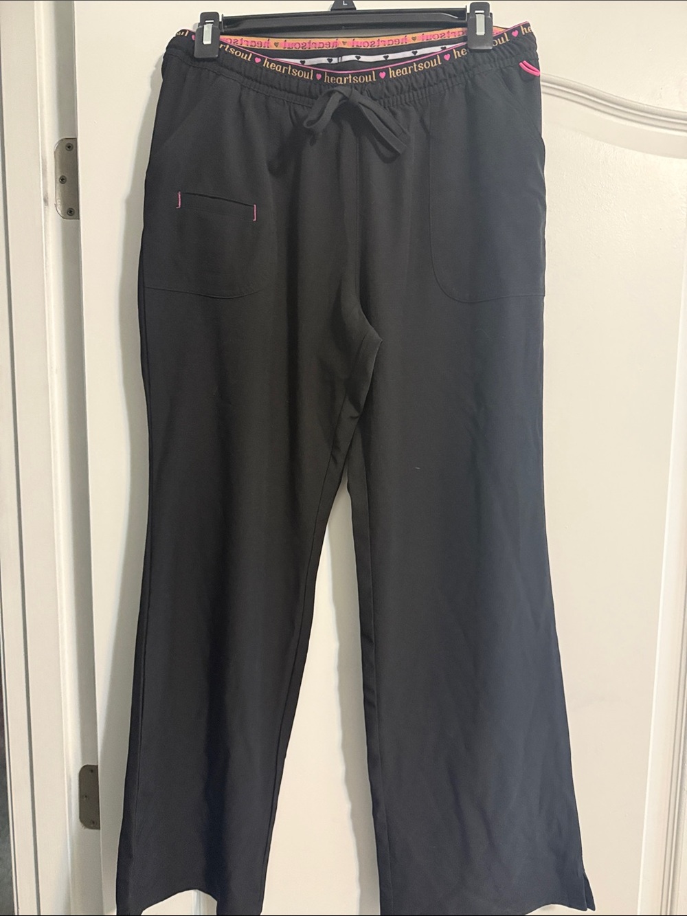 HeartSoul Black Scrub Pants with Pink Trim and Logo Waistband